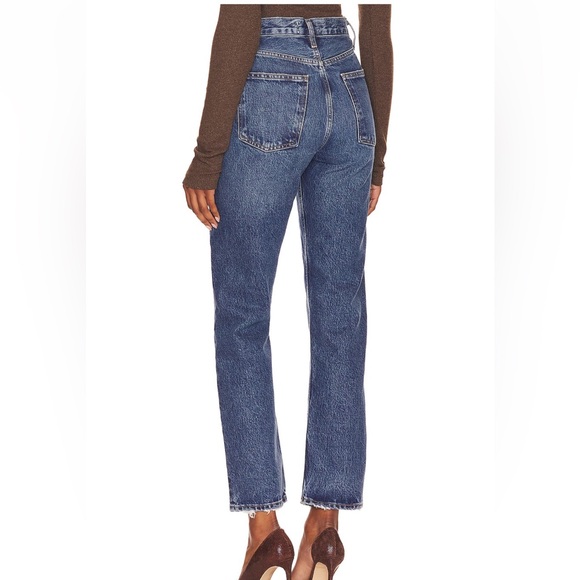 Agolde 90s Pinch Waist Jeans Range Women’s Size 27 Dark Denim Raw Hem Straight - Picture 2 of 16